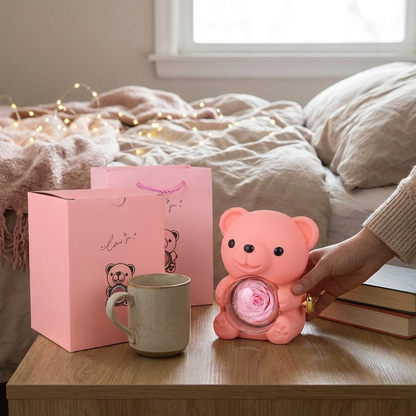 Elegant Gift Box Teddy Bear Preserved Rose Jewelry