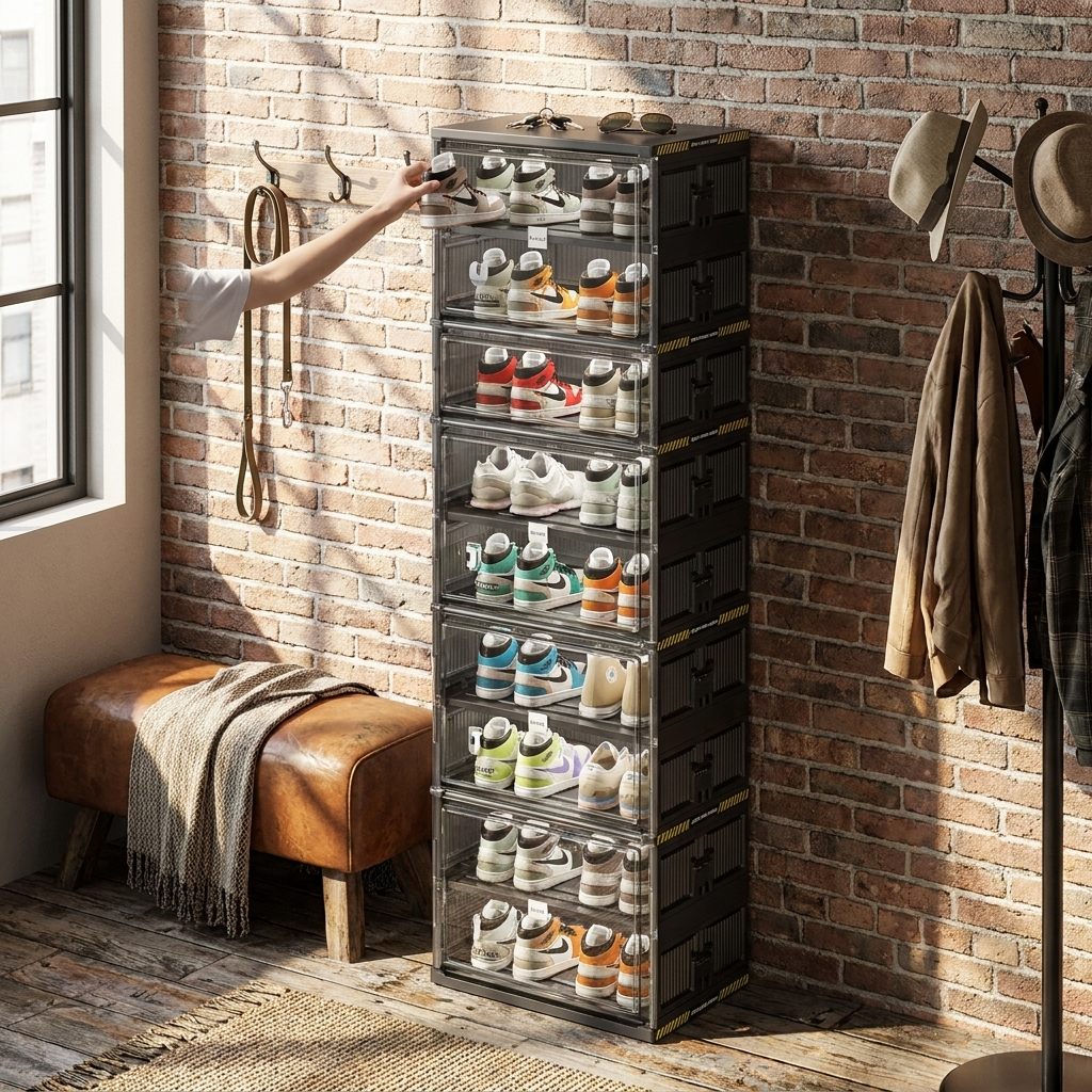 8-Tier Stackable Shoe Storage Organizer with Clear Bins