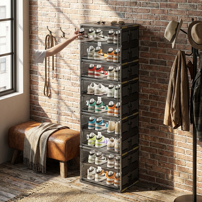 8-Tier Stackable Shoe Storage Organizer with Clear Bins