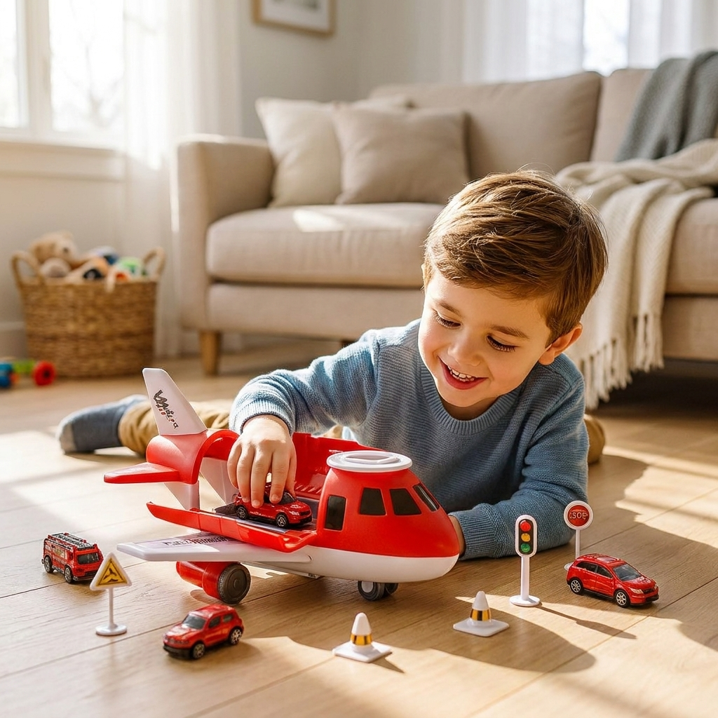 Airplane & Vehicle Transport Playset Toy Set for Kids