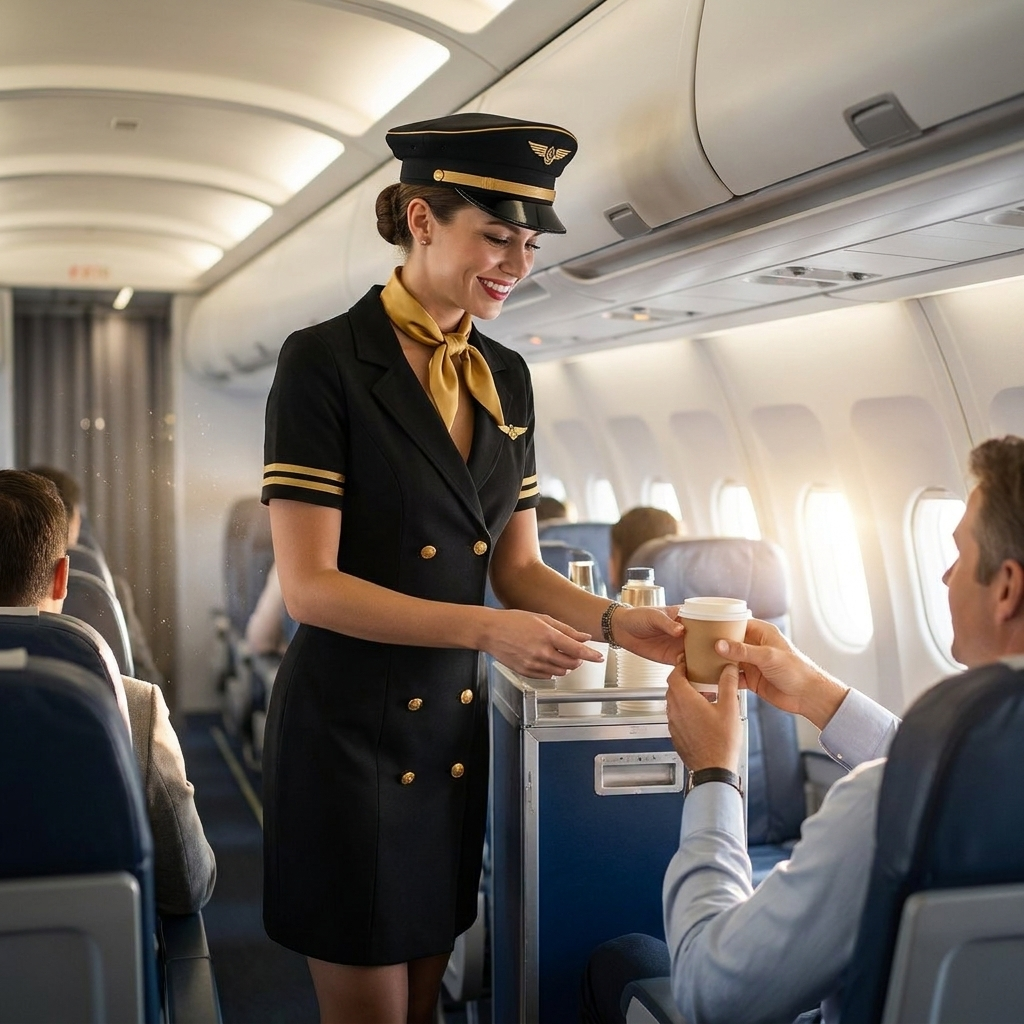 Glamorous Womens Flight Attendant Costume - Elegant Party Dress-Up Outfit