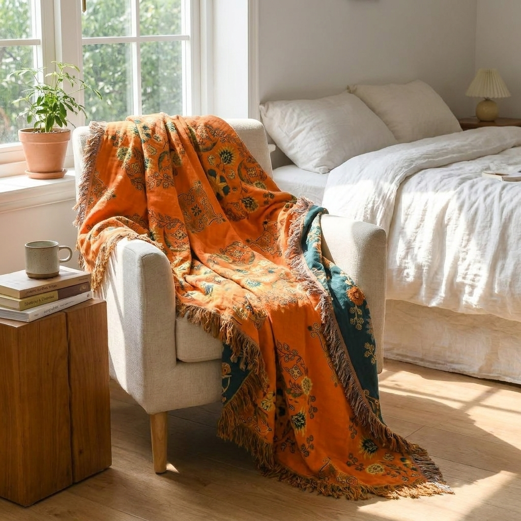 Floral Reversible Cotton Gauze Throw Blanket