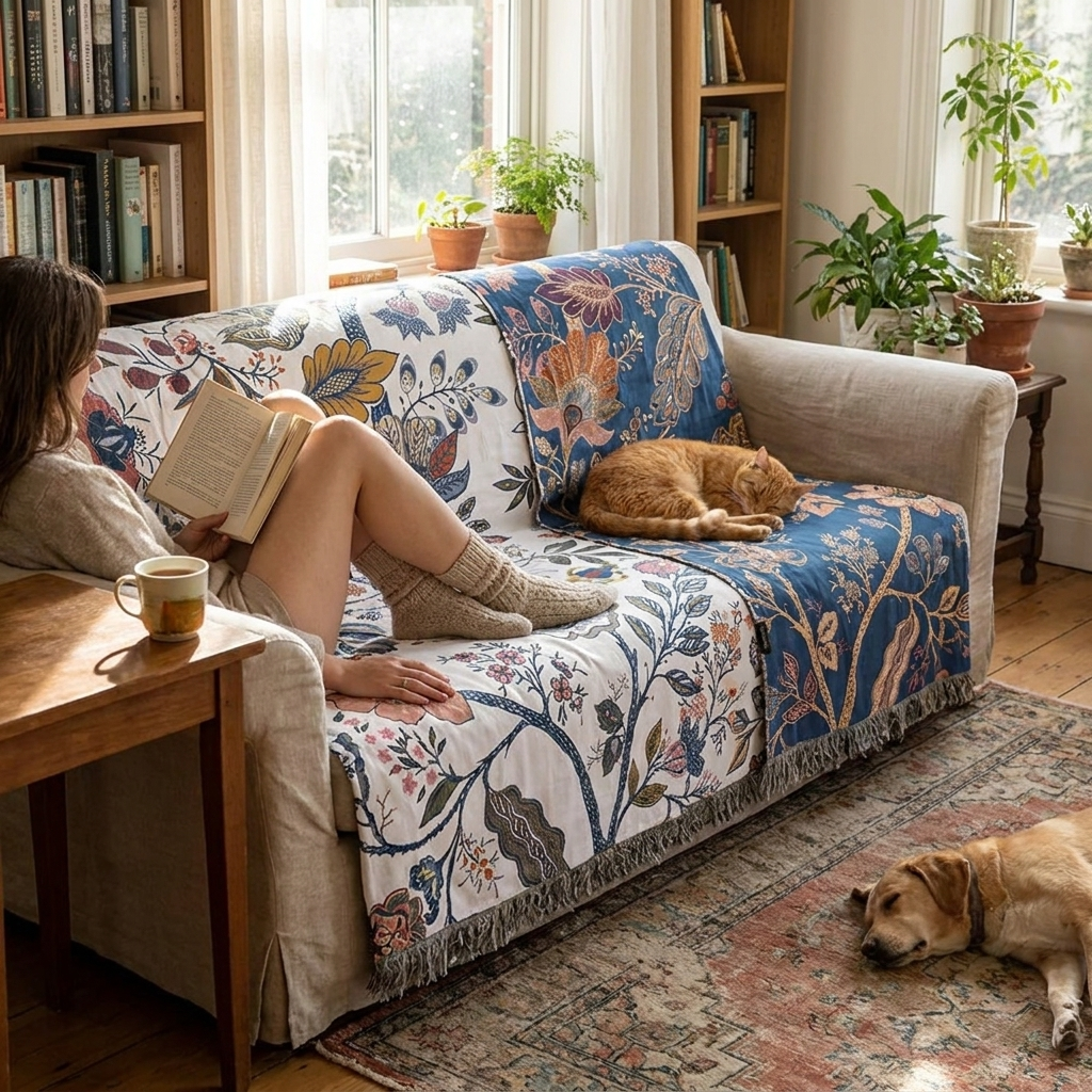 Cozy Floral Reversible Tassel-Trim Throw Blanket