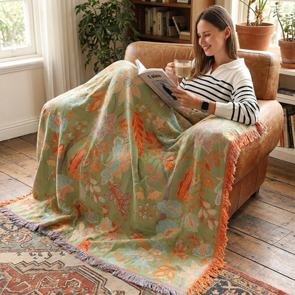 Floral Boho Fringe Throw Blanket