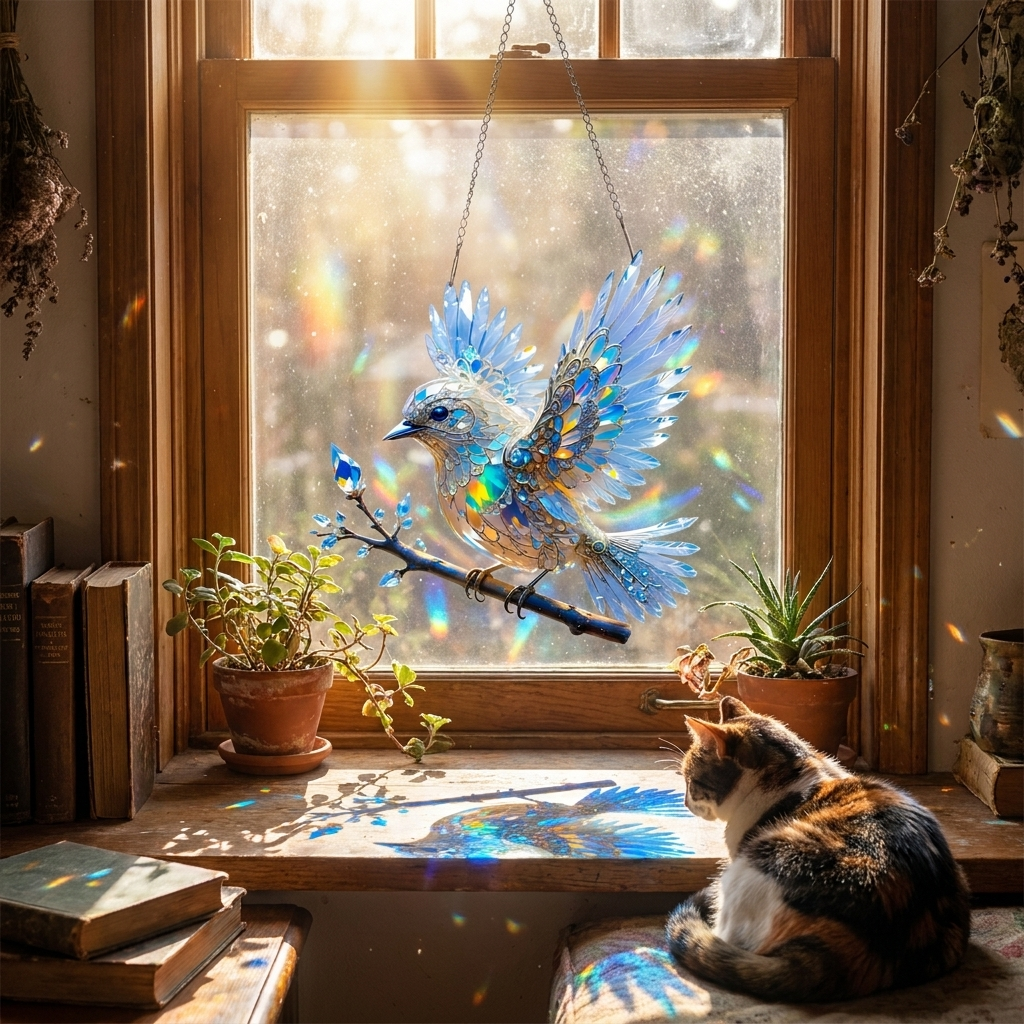Bluebird Stained Glass Window Suncatcher - Acrylic Hanging Decor