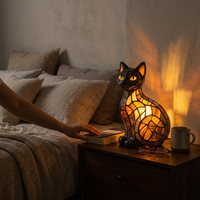 Cat Stained Glass Table Lamp