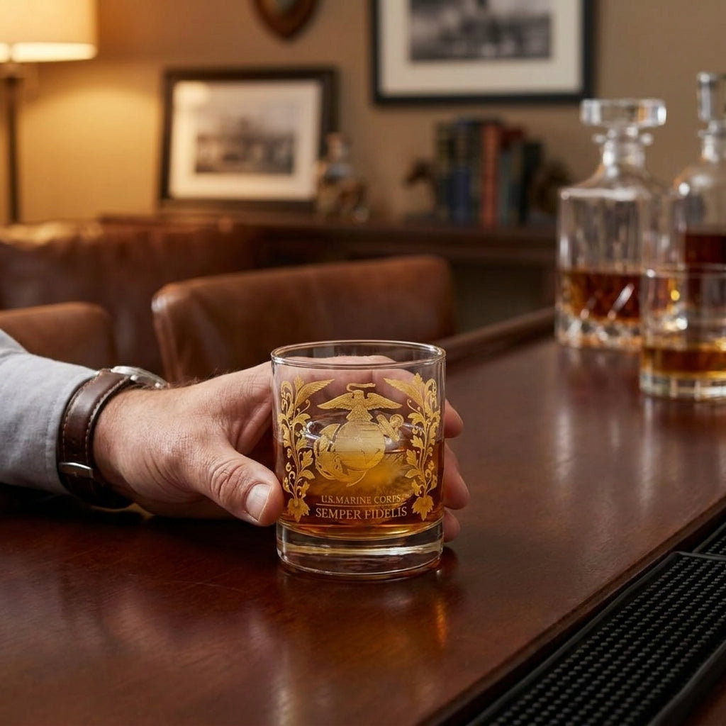 Gold-Embossed Veteran Whiskey Glass