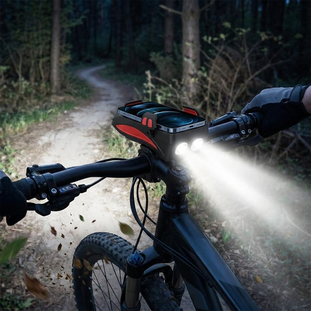 All-in-One Bike Light with Phone Mount, Power Bank & Horn
