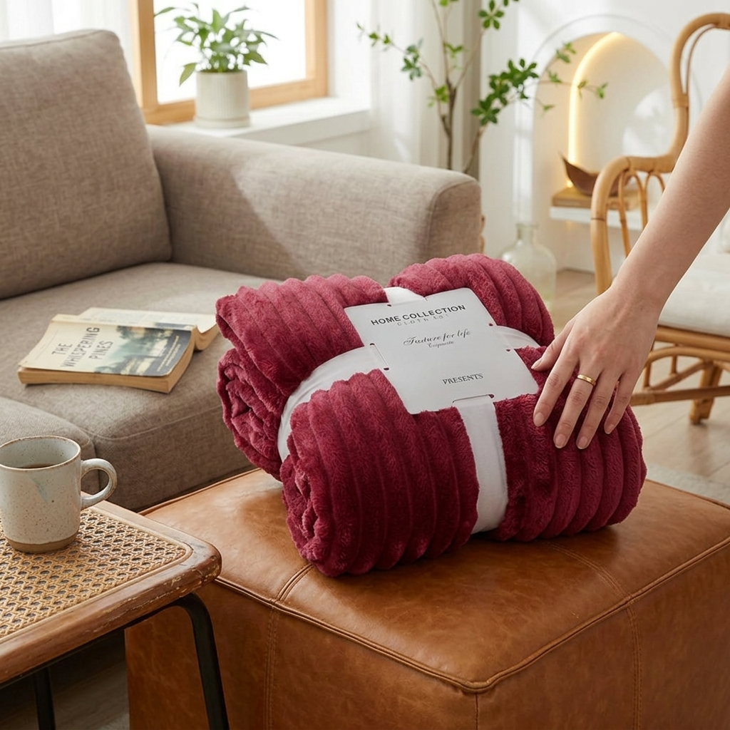 Cozy Striped Ribbed Throw Blanket for Bed and Sofa