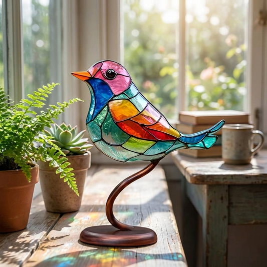 Elegant Glass Bird Sculpture - Colorful Tabletop Accent Figurine