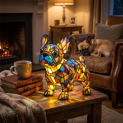 Dog-Style Stained Glass Table Lamp