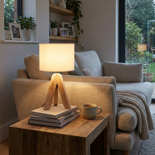 Nordic-Style Wooden Tripod Table Lamp