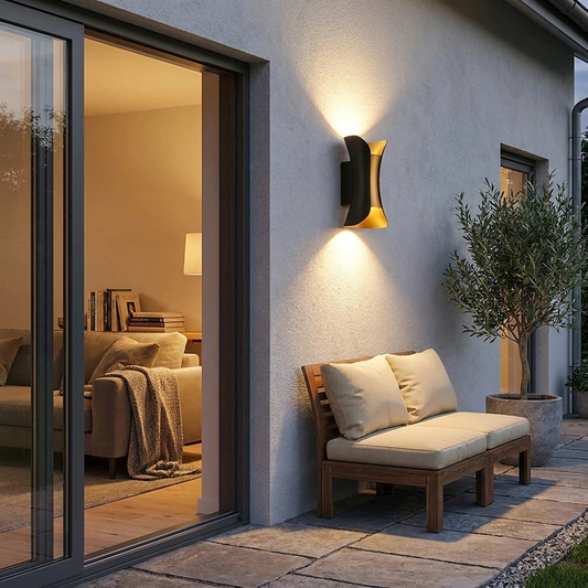Sleek Black & Gold Wall Light – Waterproof LED Up & Down Lamp