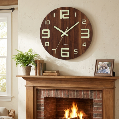 Walnut Glow-in-the-Dark Wall Clock