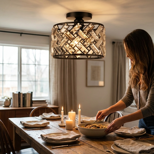 Sleek Modern Crystal Semi-Flush Ceiling Light