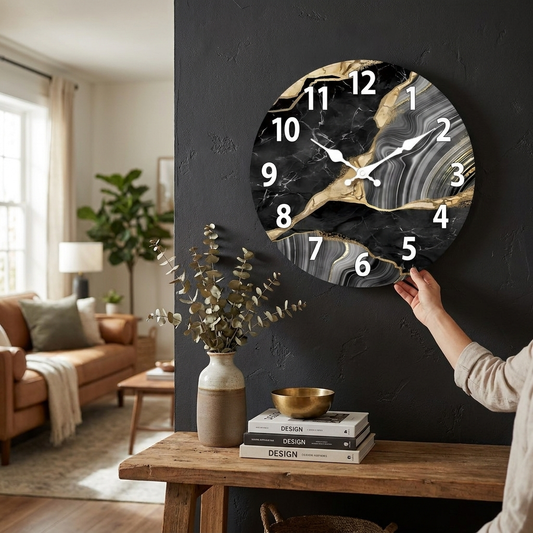 MarbellaTime Modern Round Wooden Wall Clock