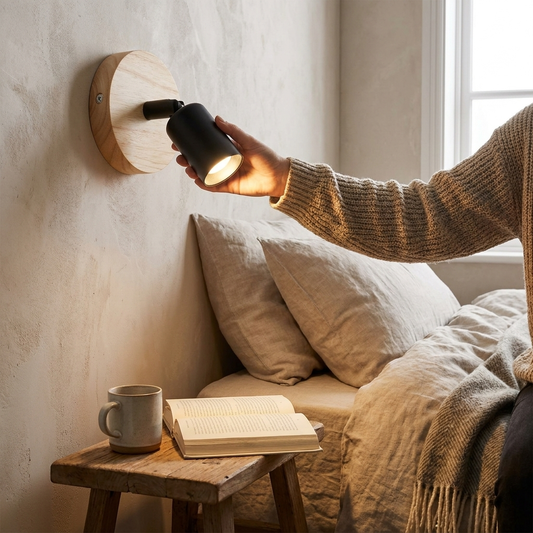 Adjustable Vintage Wood & Metal Wall Lamp