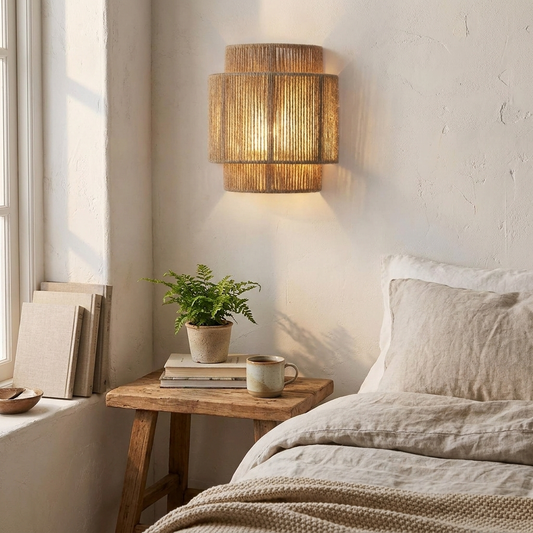 RattanGlow Handwoven Rattan Wall Lamp