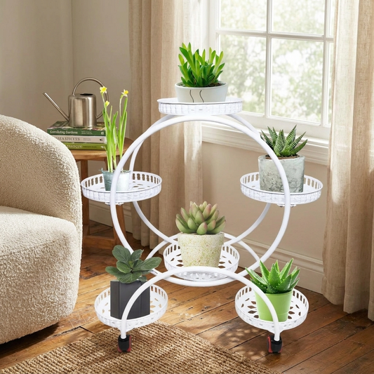 Wheeled 6-Tier Metal Plant Stand