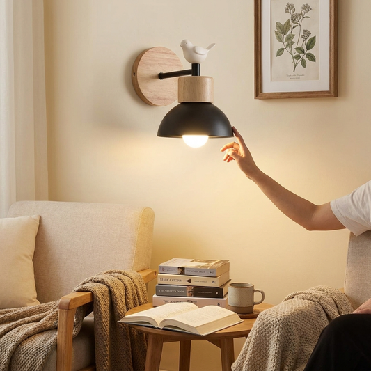 Nordic Wooden Bird Wall Lamp