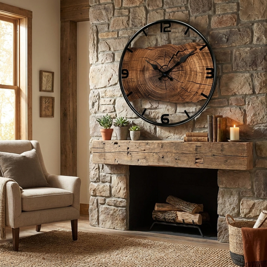 Rustic Log-Pattern Wall Clock