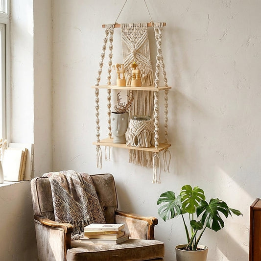 Boho Macrame Wall Shelf