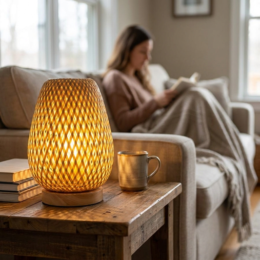 Handmade Bamboo Woven Bedside Lamp