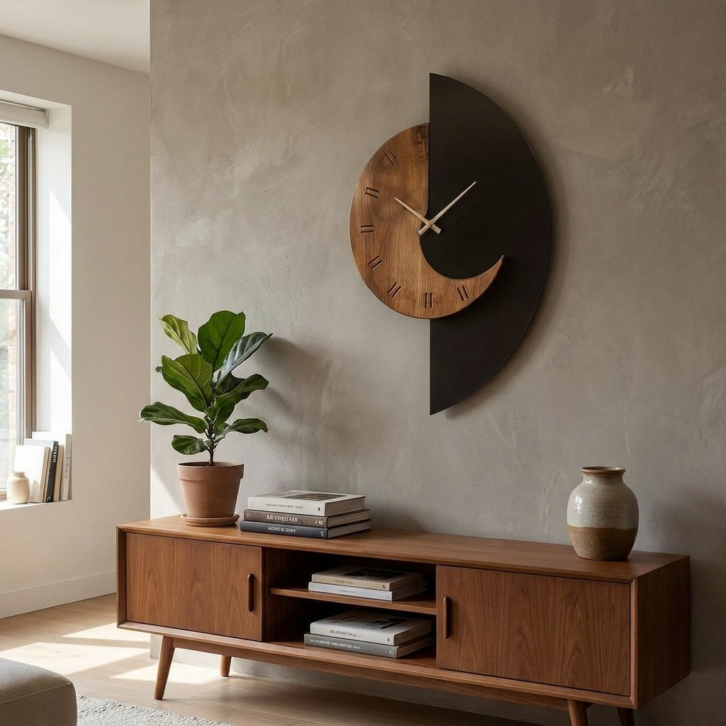 Half-Moon Wooden Wall Clock