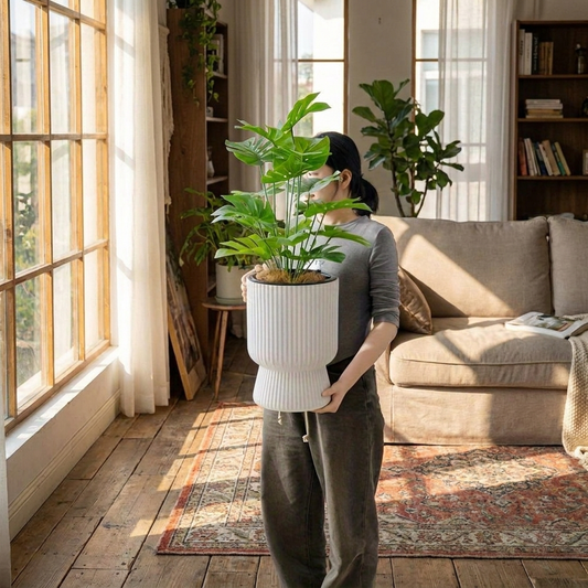 White Self-Watering Flower Pot