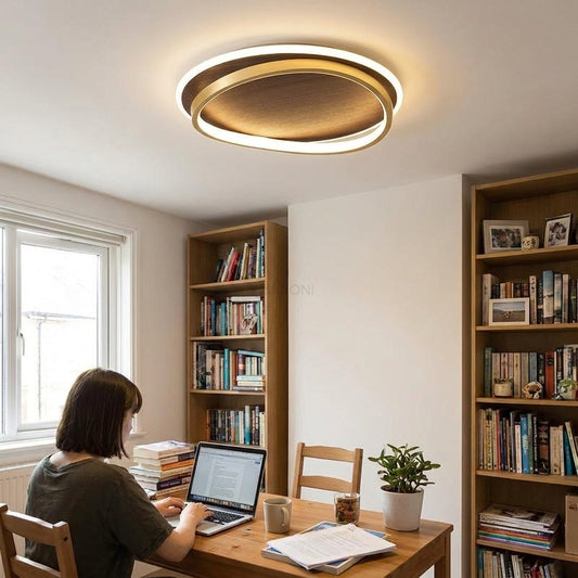 Sleek LED Modern Ceiling Lamp Walnut and Gold