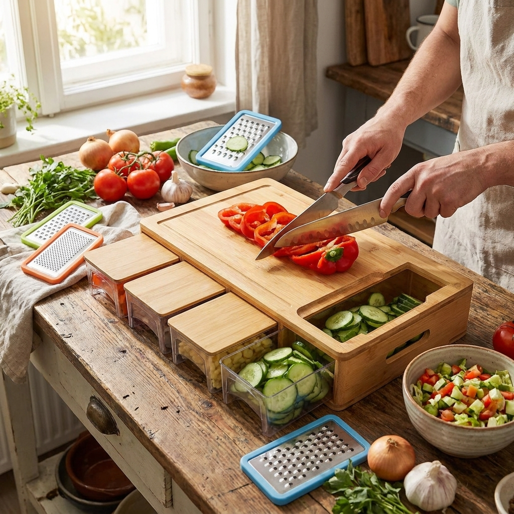 Bamboo Cutting Board Prep Station