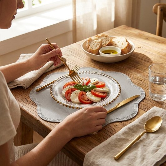 FloraMat Luxury Round Faux Leather Placemats