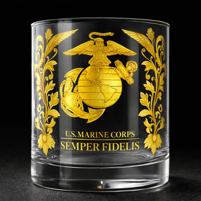 Gold-Embossed Military Veteran Whiskey Glass - Elegant Display Drinkware