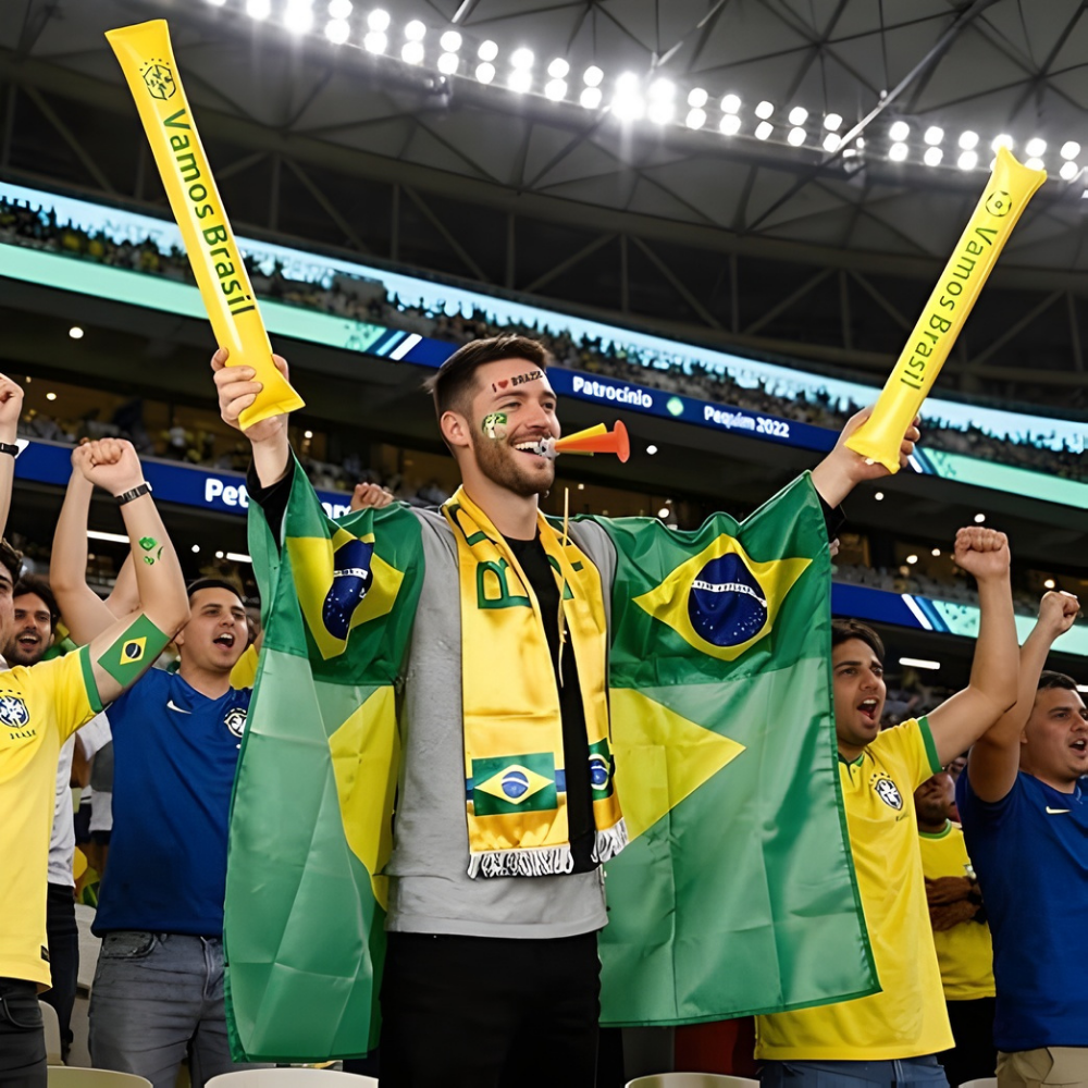 Brazil Flag Soccer Fan Kit – Cape, Scarf & Horn Party Set
