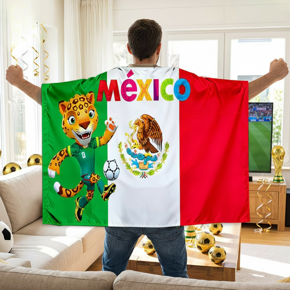 Flag Banner Soccer Fan Cape - Mexico World Cup Style, Large