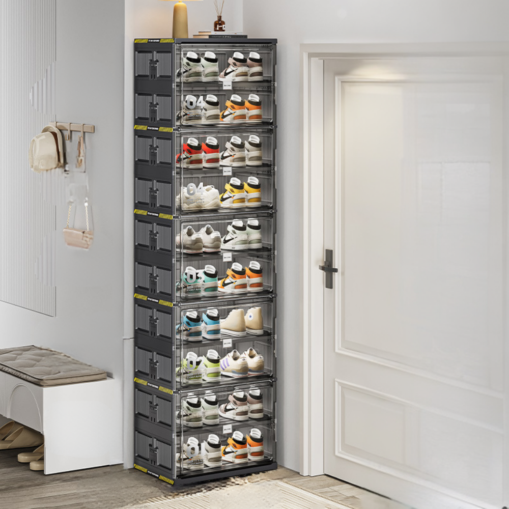 8-Tier Stackable Shoe Storage Organizer with Clear Bins