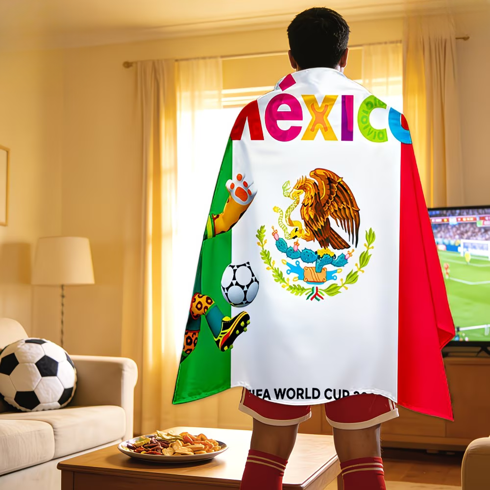 Flag Banner Soccer Fan Cape - Mexico World Cup Style, Large