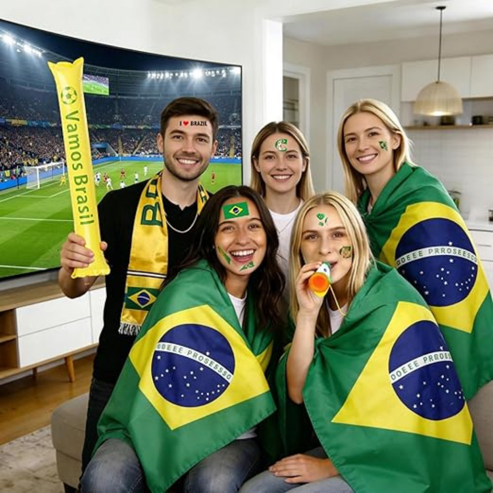 Brazil Flag Soccer Fan Kit – Cape, Scarf & Horn Party Set