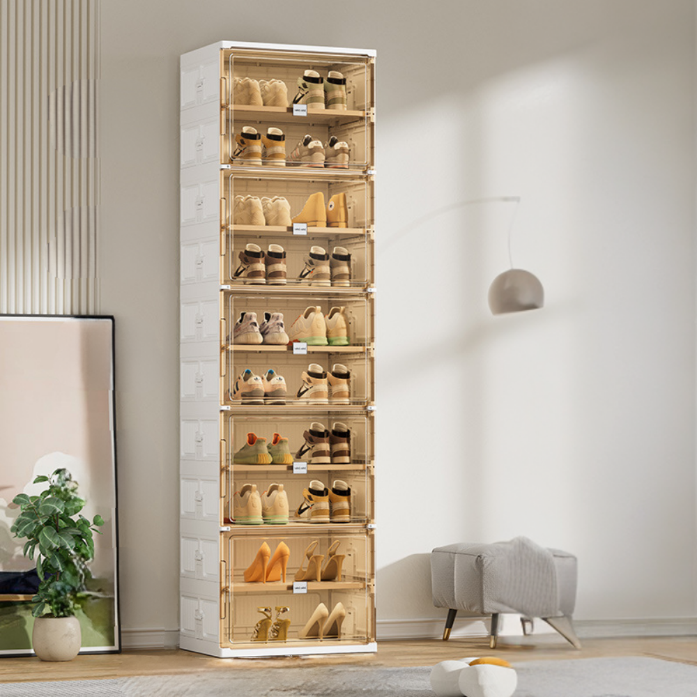 8-Tier Stackable Shoe Storage Organizer with Clear Bins
