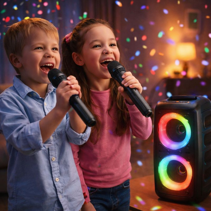 All-in-One Portable Wireless Karaoke System with Built-in Speaker and Microphones