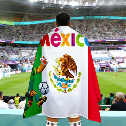 Flag Banner Soccer Fan Cape - Mexico World Cup Style, Large