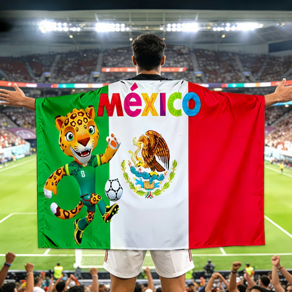 Flag Banner Soccer Fan Cape - Mexico World Cup Style, Large