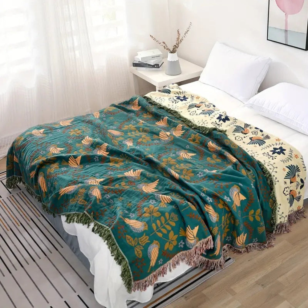 Cozy Scandinavian Bird Throw Blanket with Reversible Pattern Design