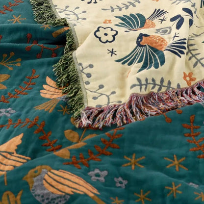 Cozy Scandinavian Bird Throw Blanket with Reversible Pattern Design