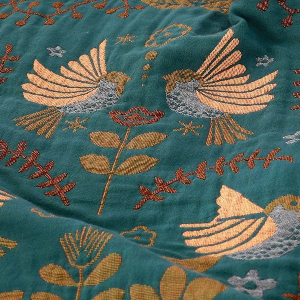 Cozy Scandinavian Bird Throw Blanket with Reversible Pattern Design