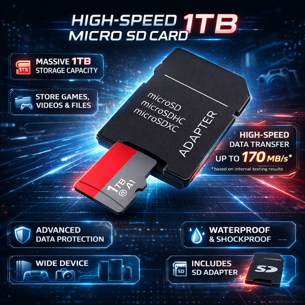 1TB High-Speed Micro SD Card with Adapter – Ultra-Fast Storage & Memory