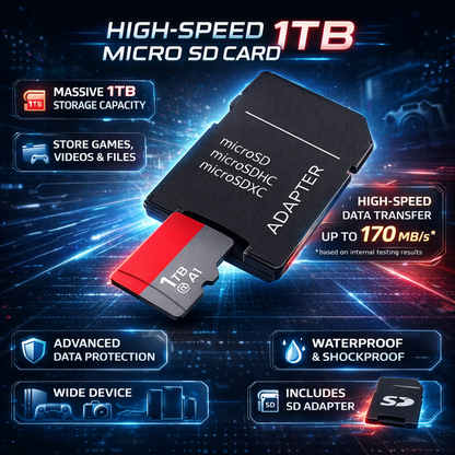 1TB High-Speed Micro SD Card with Adapter – Ultra-Fast Storage & Memory
