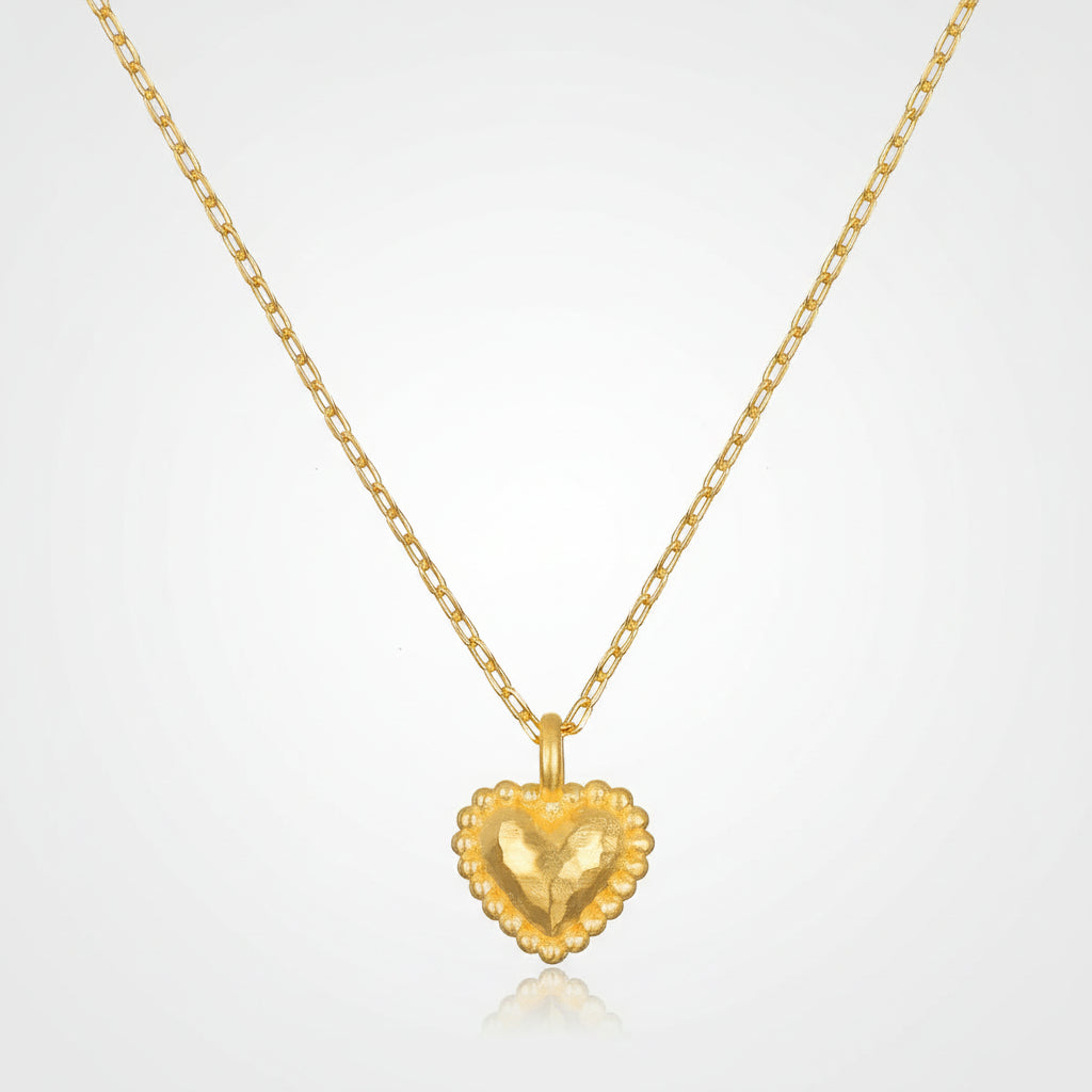 Gold Heart Hammered Pendant Necklace with Delicate Chain