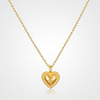 Gold Heart Hammered Pendant Necklace with Delicate Chain