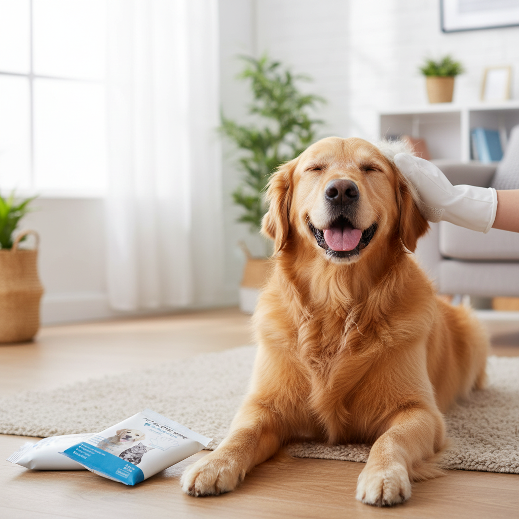 Disposable Pet Grooming Gloves with Cleaning Wipes for Cats & Dogs
